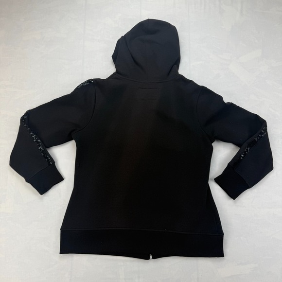Seven7 Hoodie Womens 14/16 Black Sequin Detail Ruched Front Long Sleeve Full Zip - Picture 2 of 11